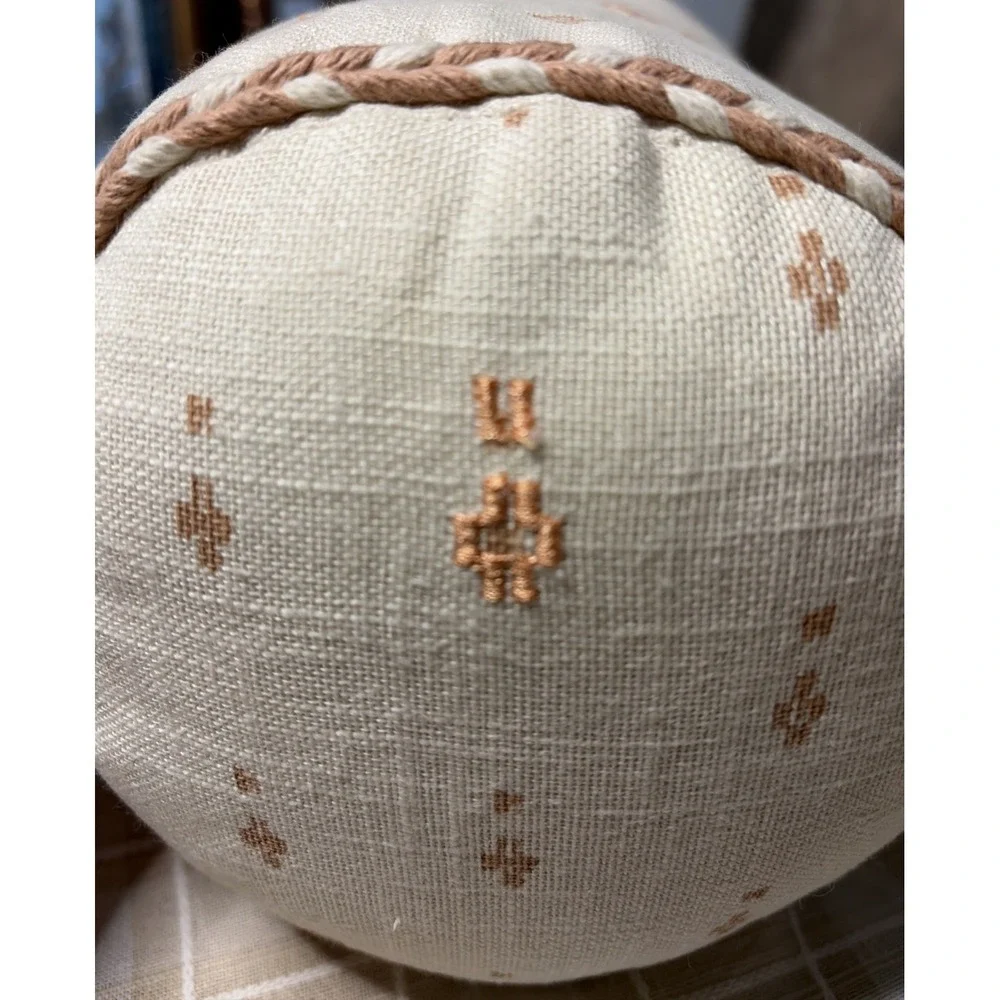 Threshold Studio McGee Cream Peach Geo Pattern Cotton Bolster Pillow - NEW